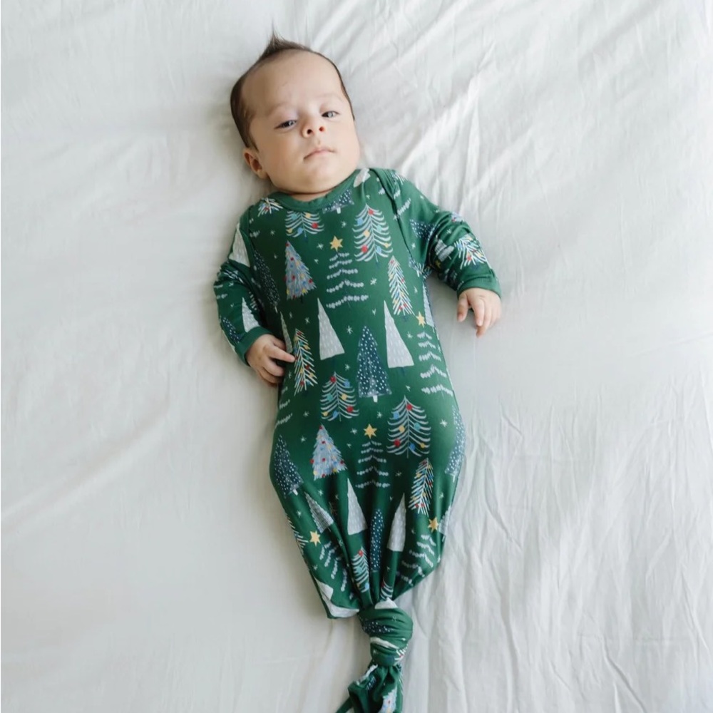 Little Sleepies Green Twinkling Trees Bamboo Viscose Infant Knotted Gown - NWT